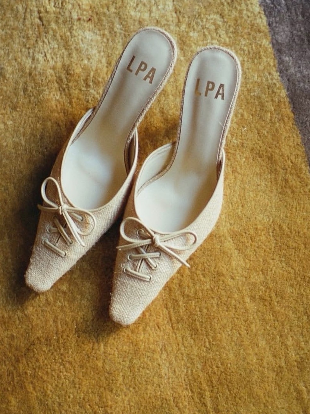 Revolve LPA Lace Up Mule Kitten Heel in Natural Jute 6